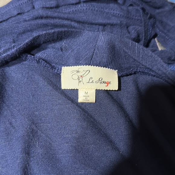 Le Rouge Stretchy Scoop Neck Long Sleeve Navy and White Built in Cardigan Blouse - Picture 8 of 9